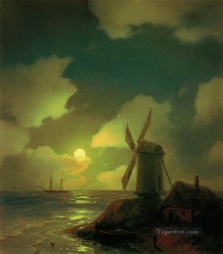  1851 Obras - Molino de viento en la costa del mar 1851 Romántico Ivan Aivazovsky Ruso